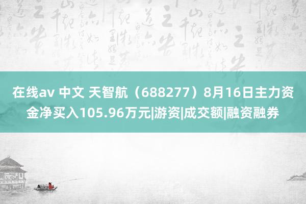 在线av 中文 天智航（688277）8月16日主力资金净买入105.96万元|游资|成交额|融资融券