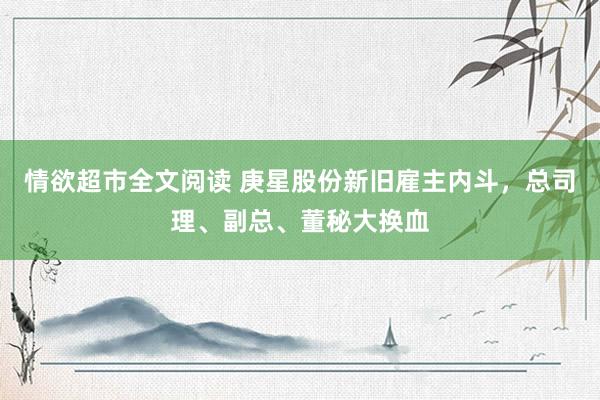 情欲超市全文阅读 庚星股份新旧雇主内斗，总司理、副总、董秘大换血