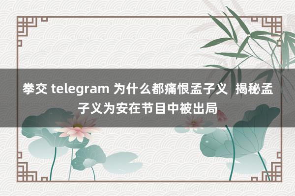 拳交 telegram 为什么都痛恨孟子义  揭秘孟子义为安在节目中被出局